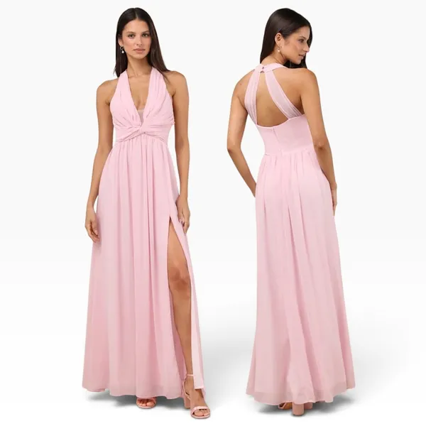 Lulus Marilina Light Pink Pleated Twist-Front Maxi Dress size S NWT - Image 2