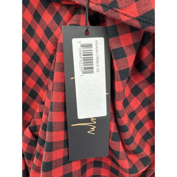 NWT Petersyn Ariana Arona Gingham‎ Ruffle Asymmetrical Dress Red Black XS - Image 4
