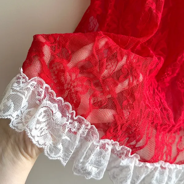 Avid Love Santa Claus Christmas Babydoll, Lace and Feather Lingerie, Medium - Image 5
