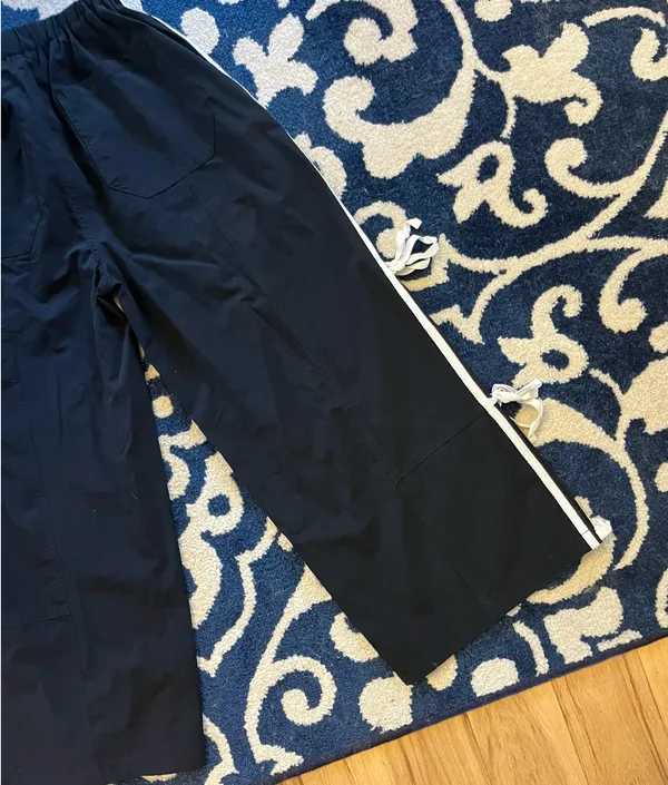 Adorable Black Track Pants with White Side Ties - Image 12