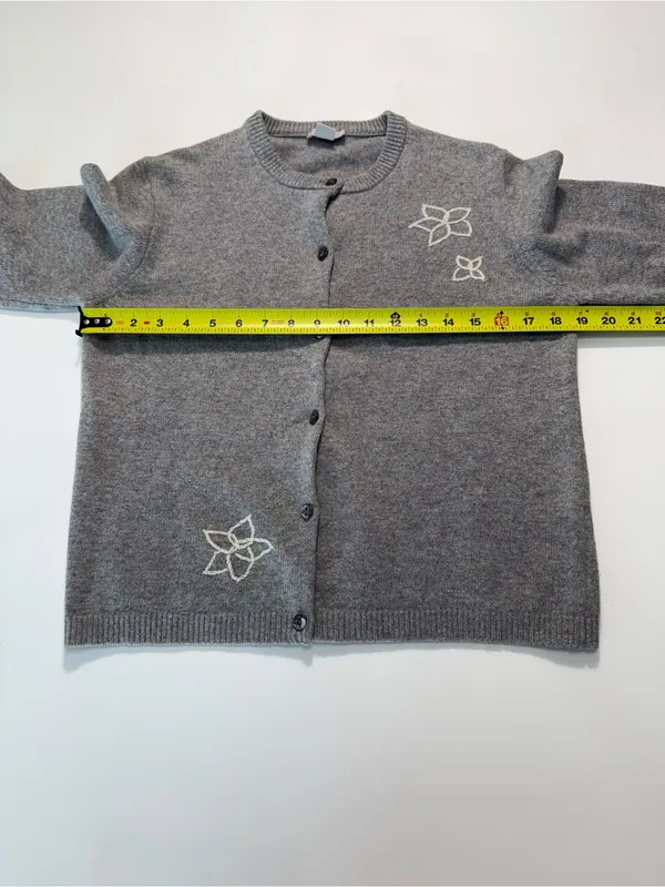 J. Crew Gray Lambswool Blend Floral-Appliqué Button Cardigan - Image 3