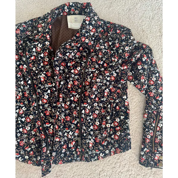 Anthropologie Hei Hei Tinsley Floral Moto Jacket Zip Cropped Fitted Womens Sz 6 - Image 7