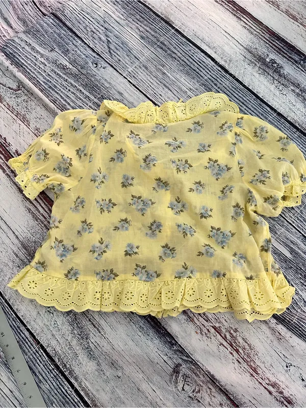 American Eagle Yellow Floral Ruffle Lace-Trim Women's Top - Image 4