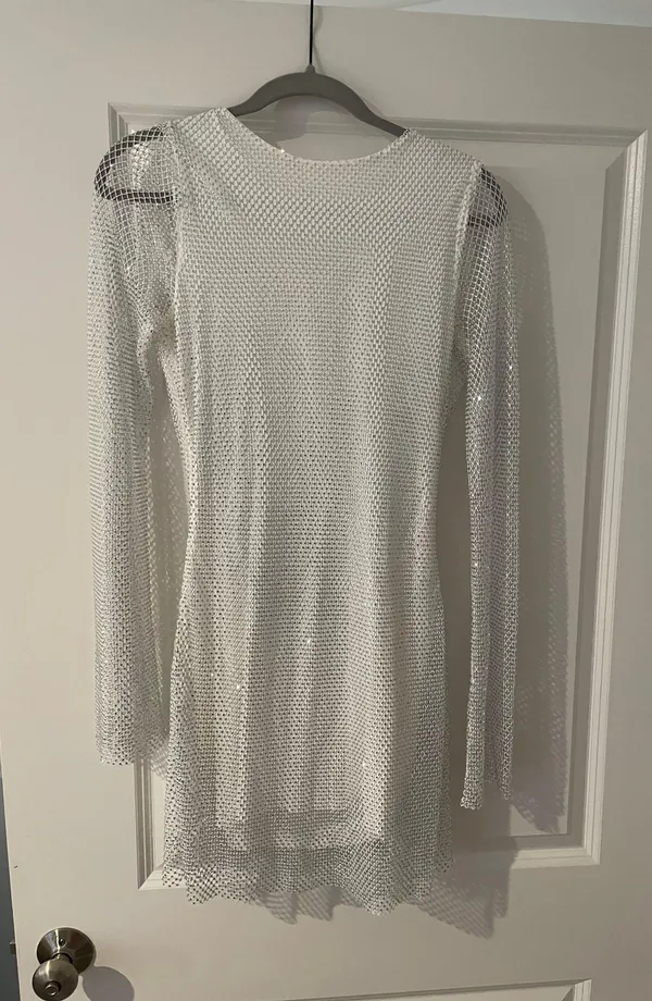 12th Tribe Anna White Rhinestone Mesh Mini Dress - Image 4