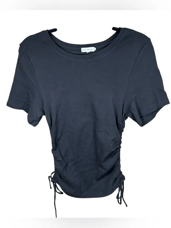 Good American Ruched Side Tee Minimalist Core Fitted Crop Top Black Sz 4 - Image 2