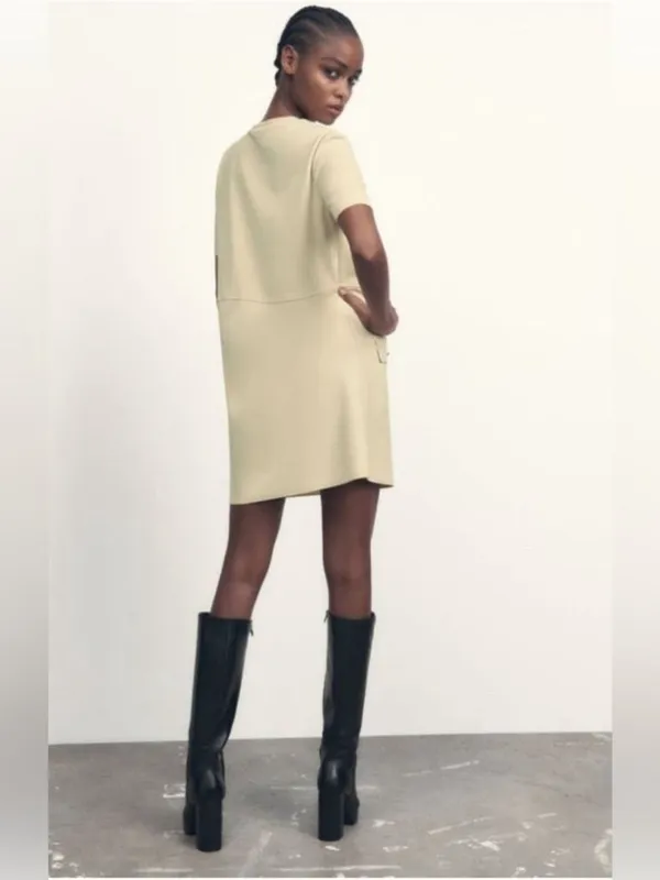 Zara Pastel Yellow Faux Suede Mini Dress Euro Summer Vactation Size S NWT - Image 2