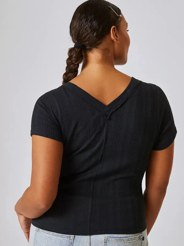 Anthropologie Pilcro Sustainable Double-V Tee in Black - Image 2