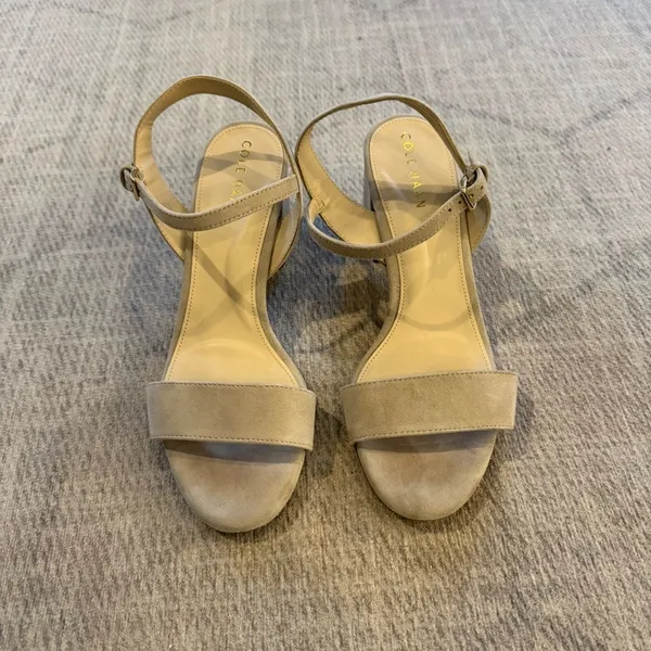 Cole Haan Cream Leather Ankle Strap Block Heel Sandals Size 7 - Image 2