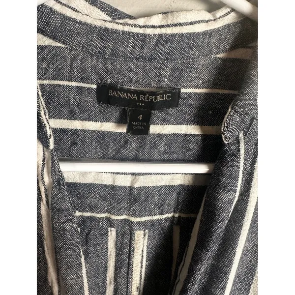 Banana Republic Womens Navy‎ White Striped Linen Rayon Midi Shirt Dress Size 4 - Image 4