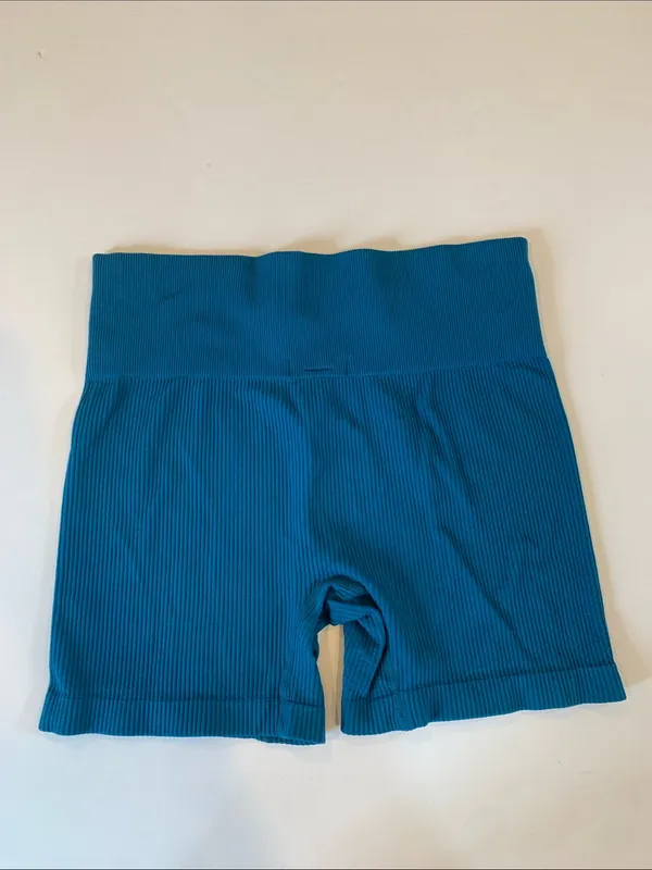 Colsie Women’s Medium Teal Blue Ribbed Athletic Gym Running Workout Bike Shorts - Image 4