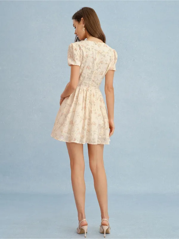 Rihoas Orange V Neck Tie Floral Mini Dress - Image 7