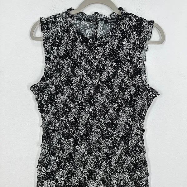 Madewell Women's Black White Floral Sleeveless Ruffle Neck Mini Dress Size 8 NWT - Image 6