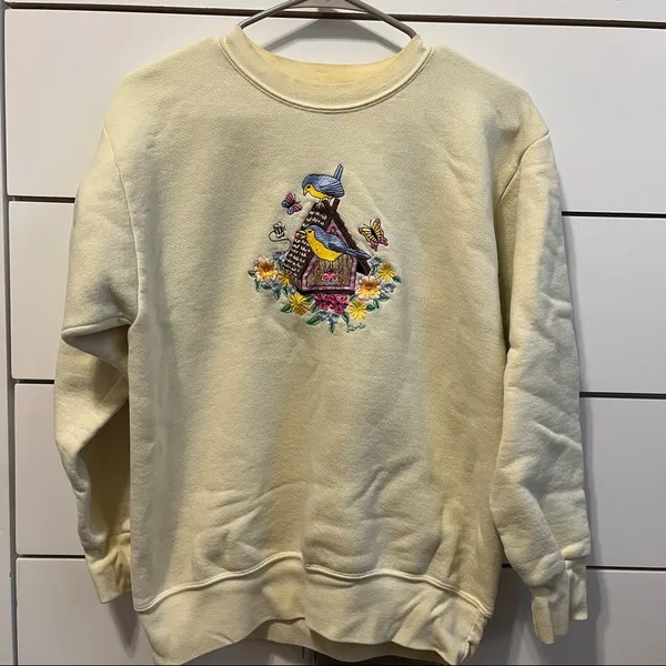 Vintage Embroidered Birdhouse Floral Crewneck - Image 2