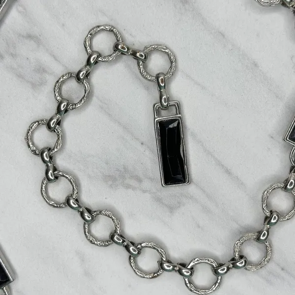 Womens Black Faceted Rhinestone Silver Tone Chain Belt Large (L/XL) ✨ - Image 10