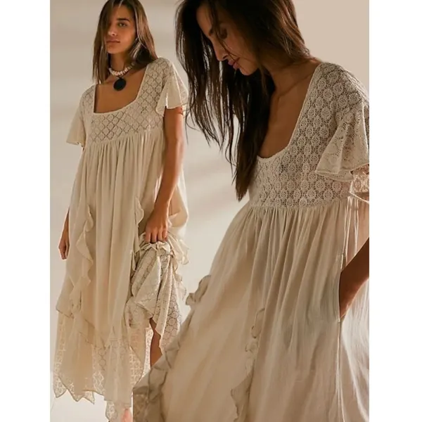 Free People Ethereal Bohemian Bring The Romance Midi Maxi Dress Neutral Medium - Image 4