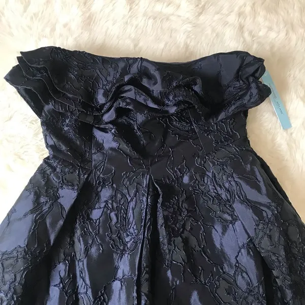 ANTONIO‎ MELANI Strapless Cocktail Dress Size 4 Navy Blue Midi Embroidered New - Image 4