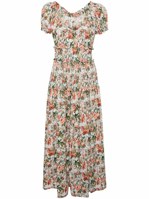 Doen Blue Leanne Floral-Print Cotton Midi Dress, S - Image 4