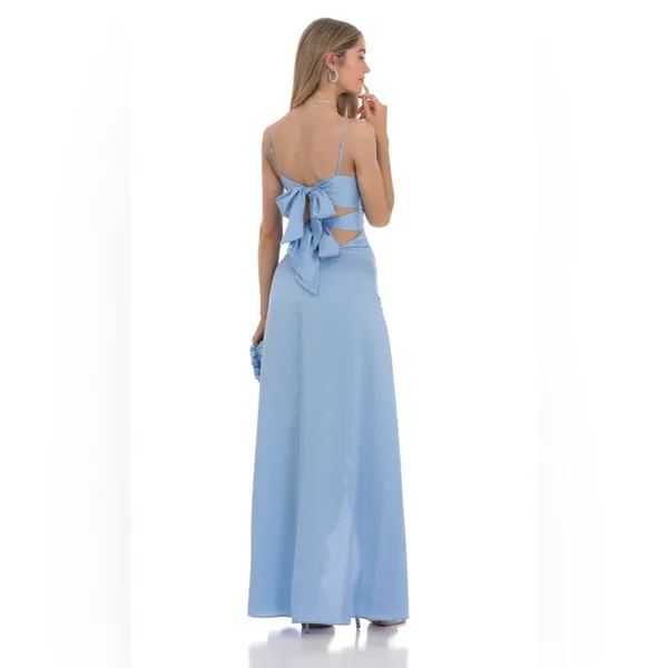Lucy in the Sky Satin Front Twist Strappy Maxi Dress in Coral Size Large - Image 11