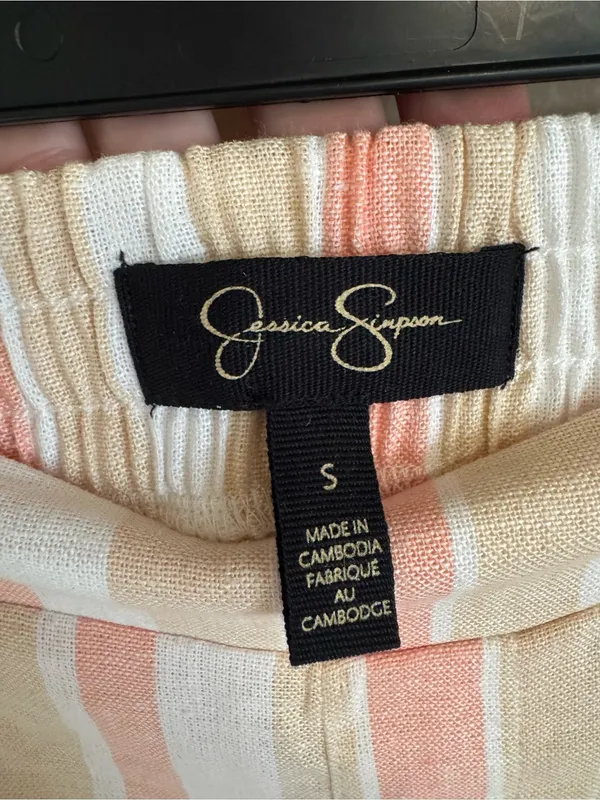 Jessica Simpson Striped Linen Blend Wide Leg Pants Pink Tan White NWT Size S - Image 5