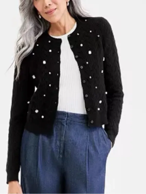 Charter Club 100% Cashmere Embellished Cable-Knit Cardigan Sweater Size Medium - Image 2