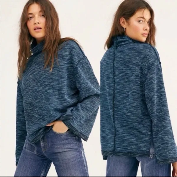Free People We The Free Sunny Days Turtleneck sweater "Overboard Combo" blue M - Image 4