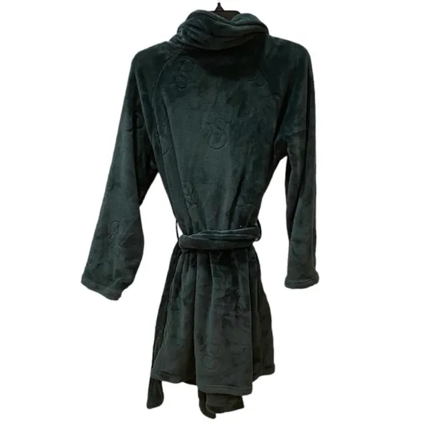 Victoria’s Secret Hunter Green Short Plush Tie Robe Embroidered Logo XS S - Image 4
