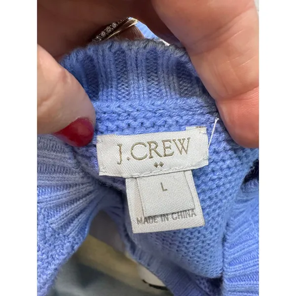 J crew factory light blue chunky crewneck cotton‎ knit sweater size large - Image 4