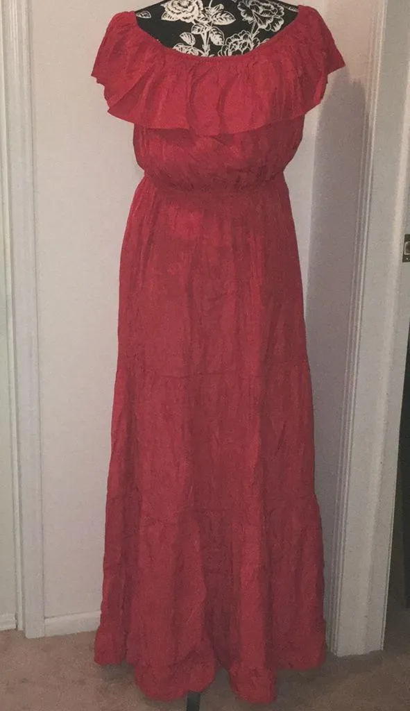 New Off Shoulder Tiered Maxi Dress Stretchy Size Large - Image 4