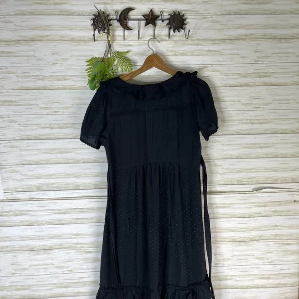 Next Black Viscose Swiss Dotted Ruffle Witchy Dress - Image 6
