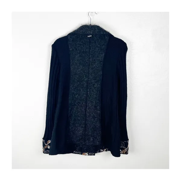 SIONI Black Long Sleeves Embroidered Details Long Sleeves Cardigan Small Boho - Image 2
