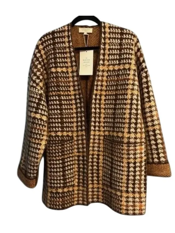 Sézane NWT Oscar wool Jacket cardigan brown houndstooth open front SZ2 fit M L - Image 3