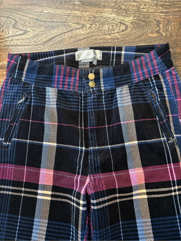 Anthropologie Alicia Moto Corduroy Pants Womens 29 Navy Plaid Slim Fit - Image 3
