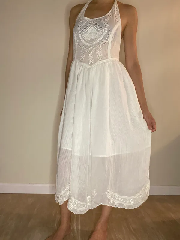 Free People New Romantics collection dainty lace halter tie white dress S - Image 4