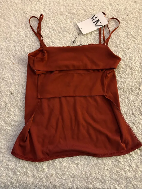 NWT Zara brick red soft strap top and trouser set. Size Medium - Image 6