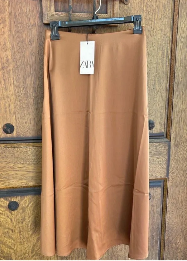 Zara A-line Midi Satin Skirt Size XS - Image 2
