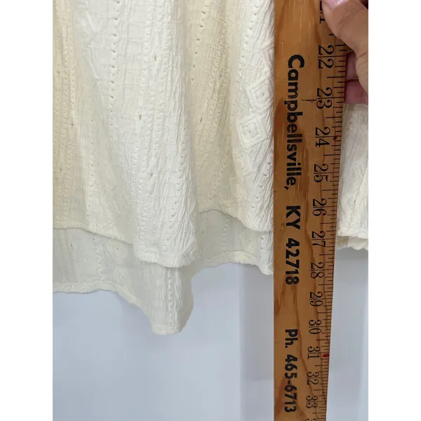 VTG Frye Pointelle Knit Blouse Women XXL Ivory Peasant Ruffle Cuff Split Neck - Image 9