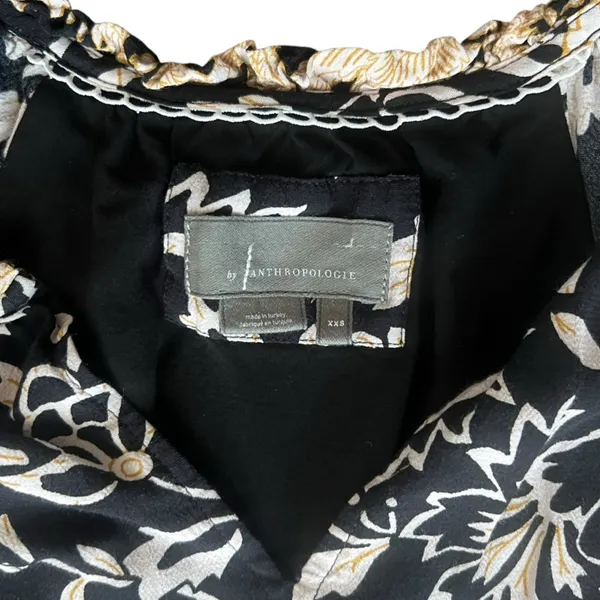 By Anthropologie Women’s Robin Mini Tiered Ruffle Dress in Black Motif Print XXS - Image 4