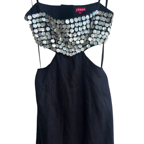 NEW NWT STAUD Jada Embellished Cutout Linen Maxi Dress In Black - Image 6