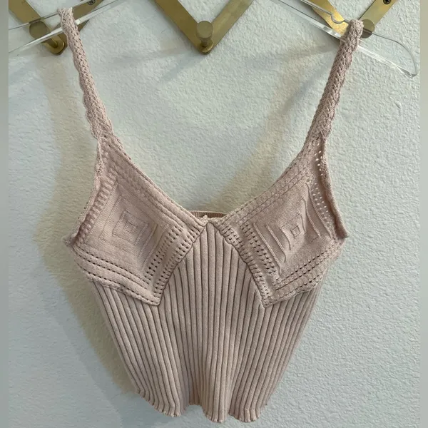Free People Take Me Home Cami tank Top Oatmeal Large Cropped NWOT - Image 5