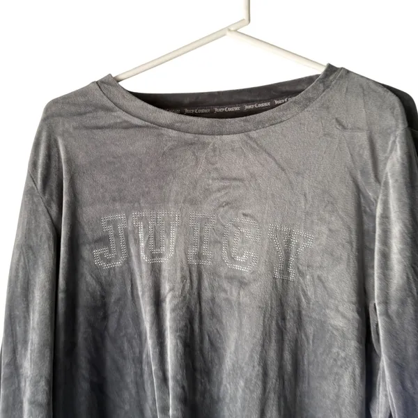 Juicy Couture Velour Sweatshirt Rhinestone Logo Gray Women's Size L Long Sleeve‎ - Image 2