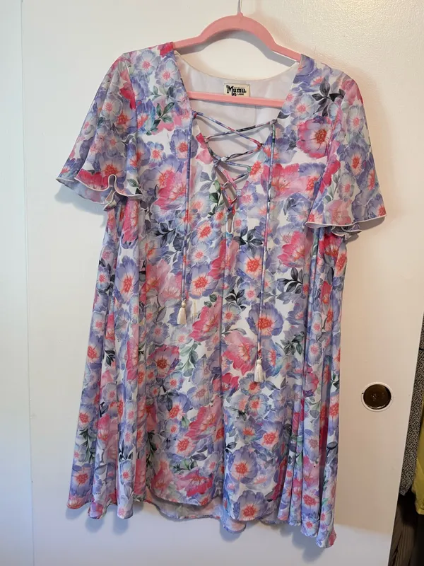 Show Me Your Mumu Lavender & Pink Floral Lace-Up Tunic - Image 4
