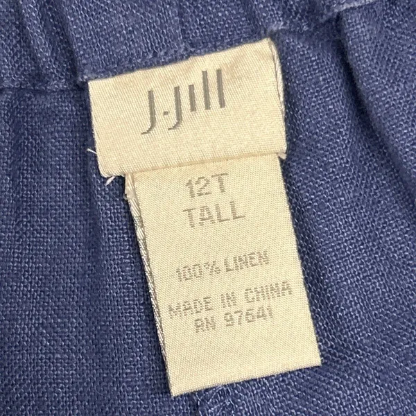 J Jill Pants Womens 12 Tall Linen Wide Leg Stretch Waist Casual Blue Belted - Image 2