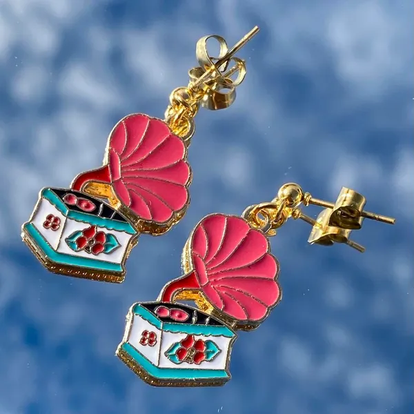 Retro Vinyl Record Player Earrings - Image 2