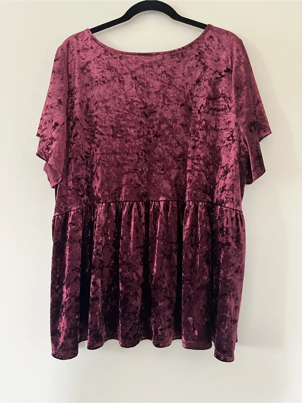 Torrid Burgundy Red Velvet Babydoll Top 3X Romantic Fall Feminine Holiday - Image 6
