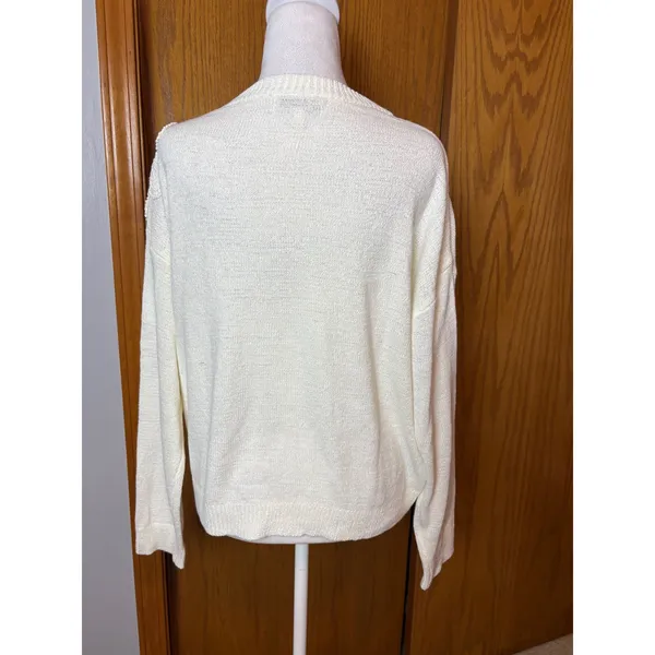 Pinch Cream Crochet Floral Applique Knit Sweater Medium Ivory Pullover Boho - Image 5