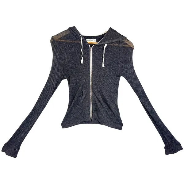 Abercrombie & Fitch Marled Gray Knit Zip Up Hooded Hoodie Sweatshirt Top Size XS - Image 2