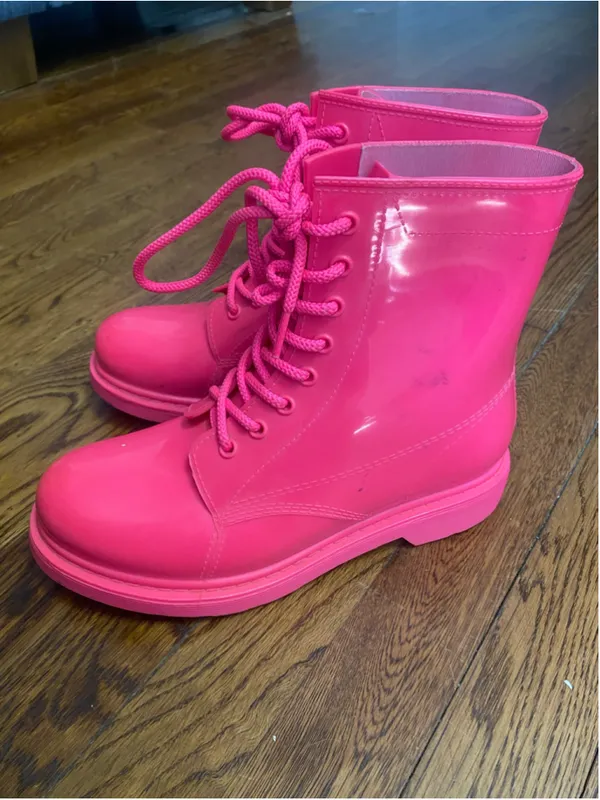 Wild Diva Lounge Combat Rain Boots Hot Pink Lace Up Waterproof Barbiecore 8 Y2K - Image 3