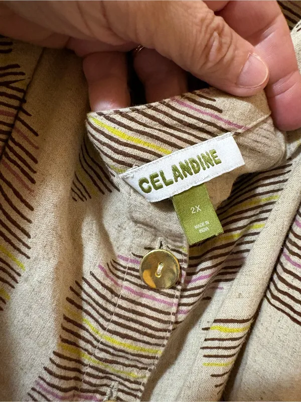 Celandine Anthropologie neutral printed linen blend maxi dress - Image 6