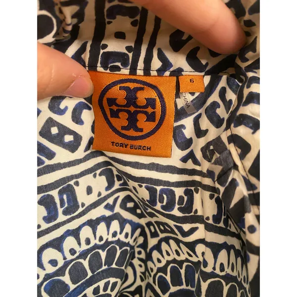 Tory Burch Tunic Shift Dress Mosaic Navy Blue White Tile Work Design Coastal - Image 5