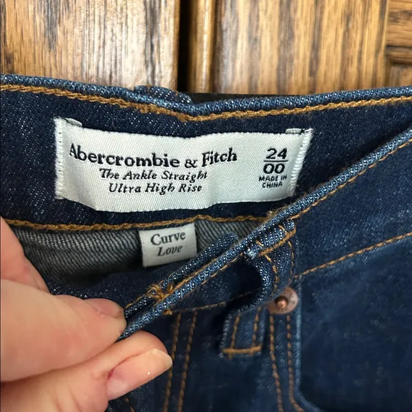 Abercrombie The Ankle Straight Ultra High Rise‎ Curve Love Jeans Dark Wash 00 24 - Image 4